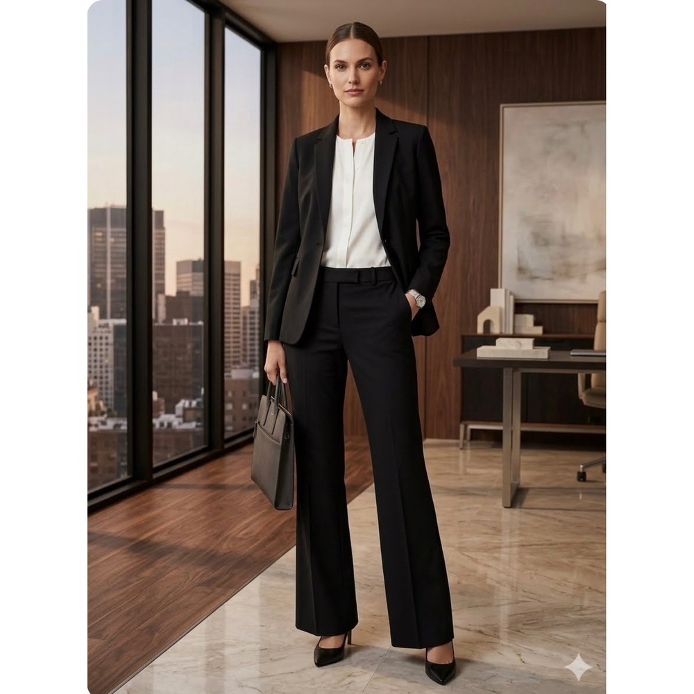 Sculpted Stretch Black Wide Leg Trouser Pants Size 8 Professional